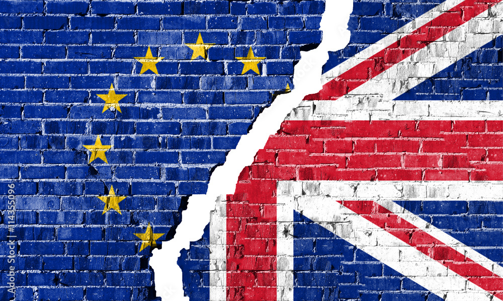 Obraz premium United Kingdom and European union flags combined for the 2016 referendum