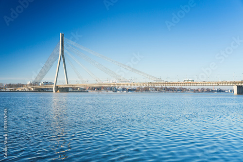 A view of the Vansu bridge over Daugava River in Riga  Latvia
