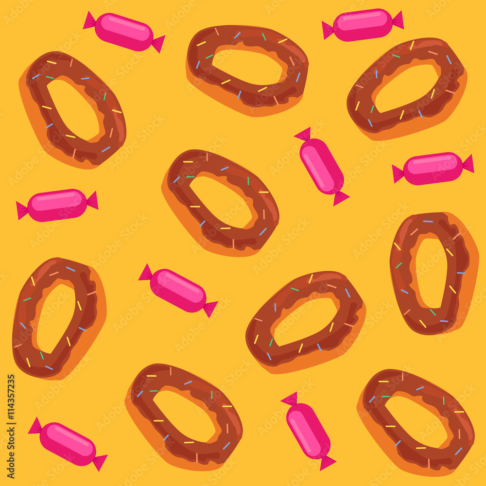 Donuts background. Vector flat cartoon sweets donuts background illustration Donuts background. Vector flat cartoon sweets donuts background illustration