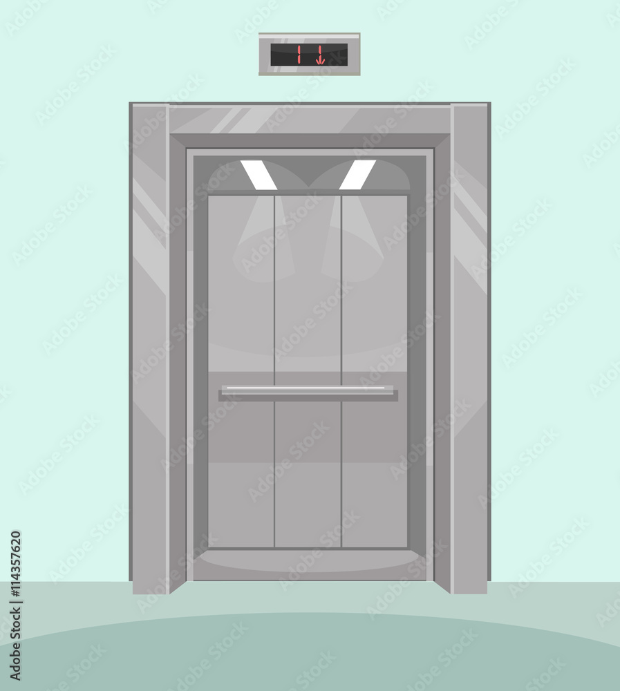 Open elevator. Iron elevator with open doors. Vector flat cartoon  illustration Stock Vector | Adobe Stock