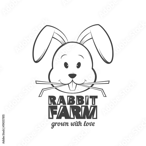 Rabbit farm logo design. Vector illustration of rabbit eating grass.