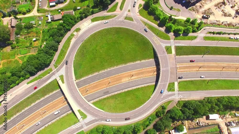 Aerial view of roundabout in Pilsen, Czech republic, Central Europe. Transportation and traffic in modern city. Aerial view of roundabout in Pilsen, Czech republic, Central Europe. Transportation and traffic in modern city.