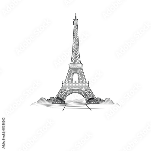 Fototapeta Naklejka Na Ścianę i Meble -  Eiffel Tower, Paris. France. Engraving black and white.Vector illustration.