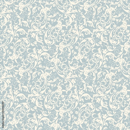 Seamless background of light beige and blue color in the style of Damascus