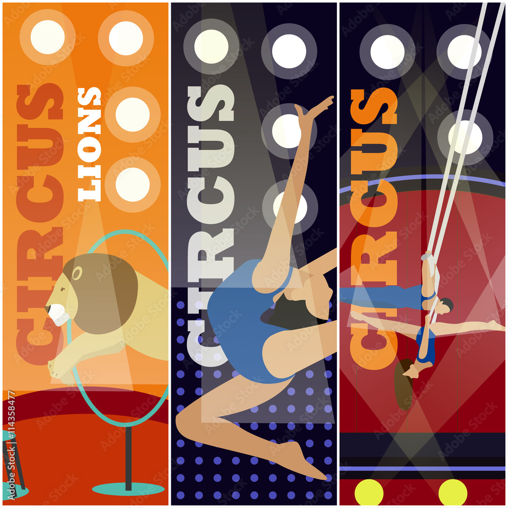 Vetor do Stock: Vector set of circus concept banners. Acrobats and ...