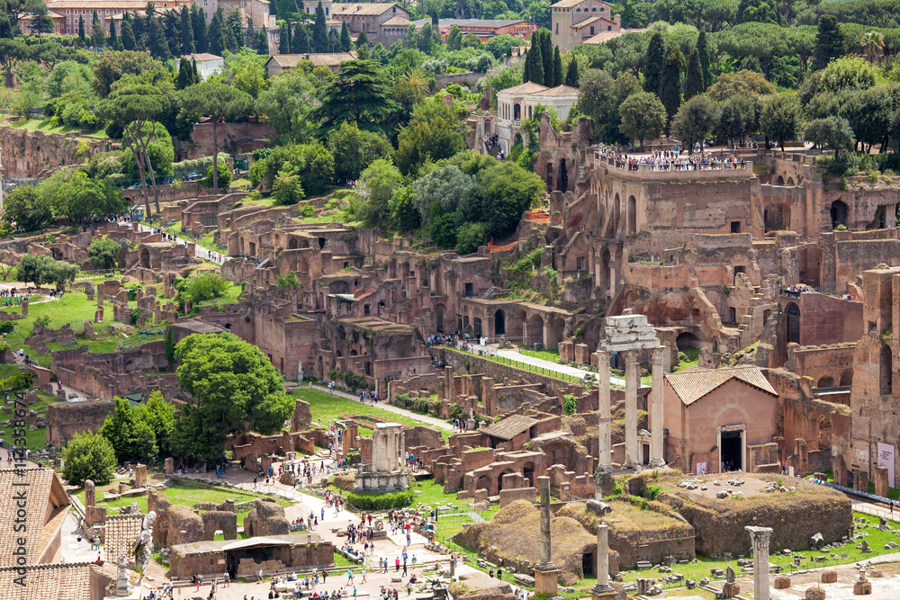 Old ruins of Roman Forum in Rome Italy