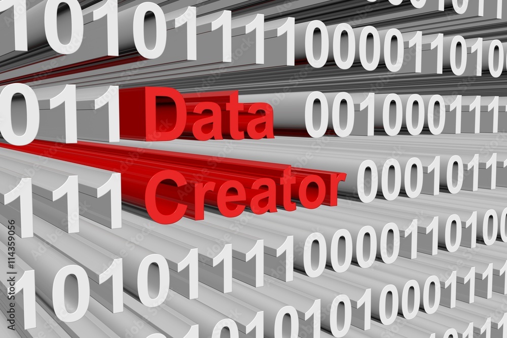 creator data in the form of binary code, 3D illustration