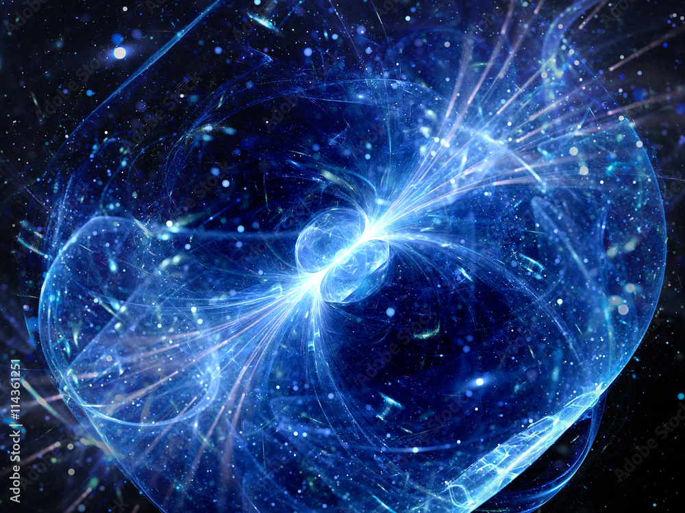Fototapeta premium Niebieska świecąca fala grawitacyjna z tłem pola sił gamma