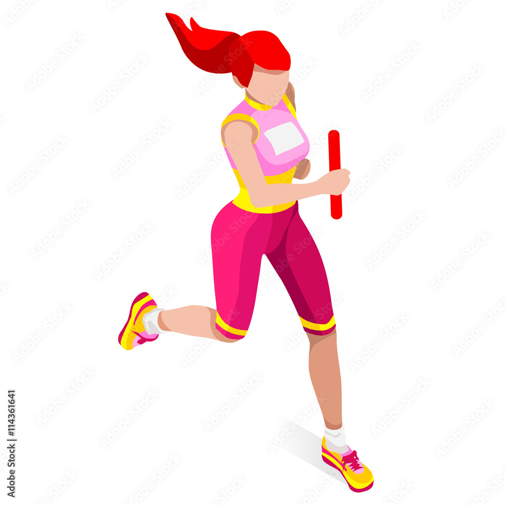 Running Women Relay of Athletic Sports Icon Set.Speed Concept.3D