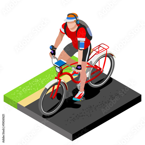 Road Cycling Cyclist Working Out.3D Flat Isometric Cyclist on Bicycle. Outdoor Working Out Road Cycling Exercises. Cycling Bike for Bicyclist athlete Working Out training Vector Image. photo