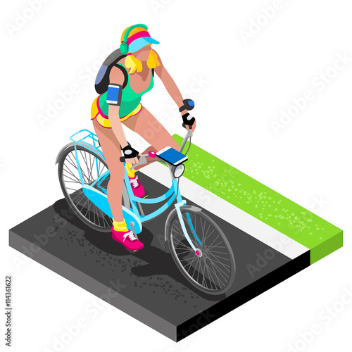 Road Cycling Cyclist Working Out.3D Flat Isometric Cyclist on Bicycle. Outdoor Working Out Road Cycling Exercises. Cycling Bike for Bicyclist athlete Working Out training Vector Image.