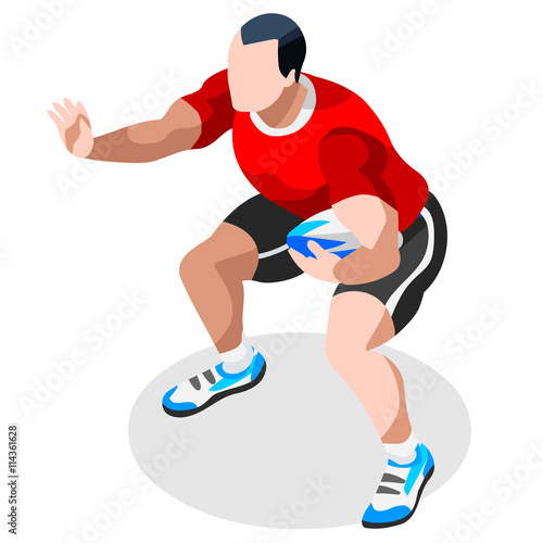 Rugby Sevens Summer Games Icon Set.3D Isometric Player Athlete.Sporting Championship International Rugby Competition.Olympics Sport Infographic Rugby Sevens Vector Illustration