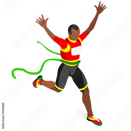 Running Winner Athletics Summer Games Icon Set.Winning Concept.3D Isometric Win Runner Athlete.Sport of Athletics Sporting Competition.Olympics Sport Infographic Track Field Vector Illustration