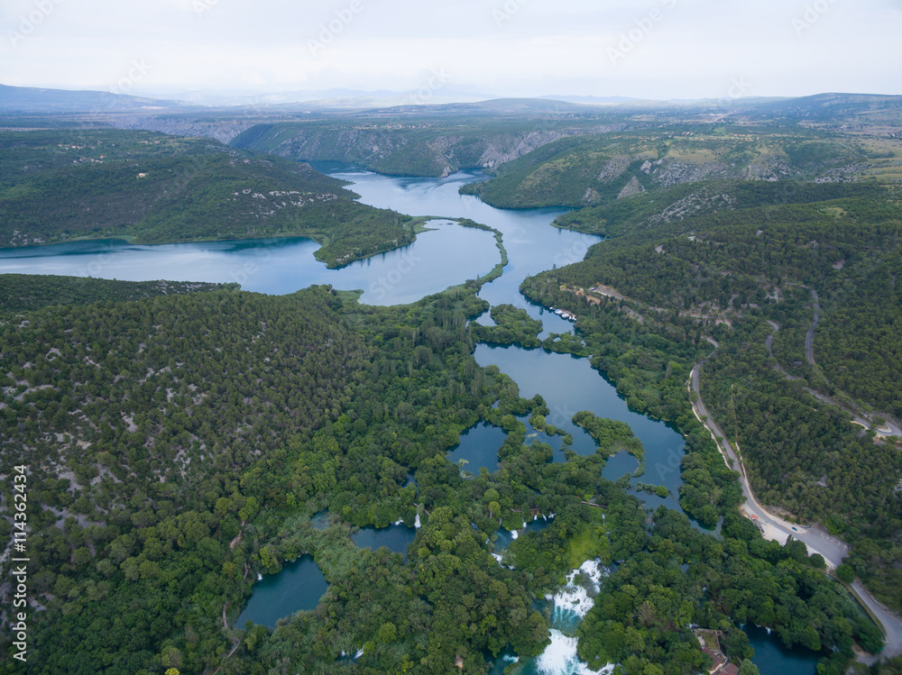 aerial view of Krka waterfalls