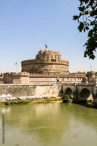 Mausoleum of Hadrian, Castel Sant'Angelo and Eliyev bridge over the River Tiber in Rome.