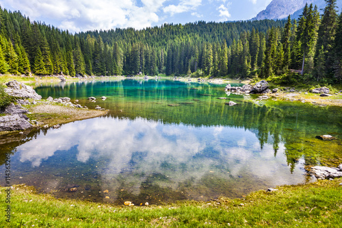 Karersee lake at Dolomites in Latemar