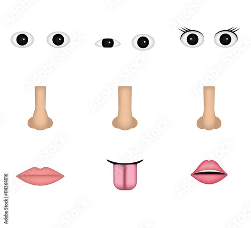 Set of face emoticon vector isolated on white background. Emoji vector. Eye, nose, mouth icon set. Emoticon icon web.