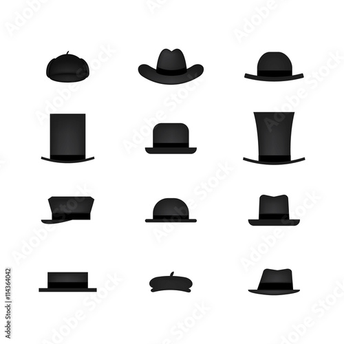 Set of  hat vector isolated on white background. Gentleman hat. Black hat icon set. 
