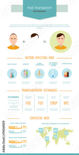 Hair transplantation. Colorful infographic in flat style.