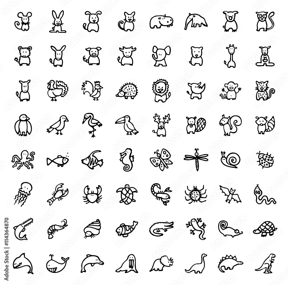 64 black and white hand drawn icons - ANIMALS 64 black and white hand drawn icons - ANIMALS