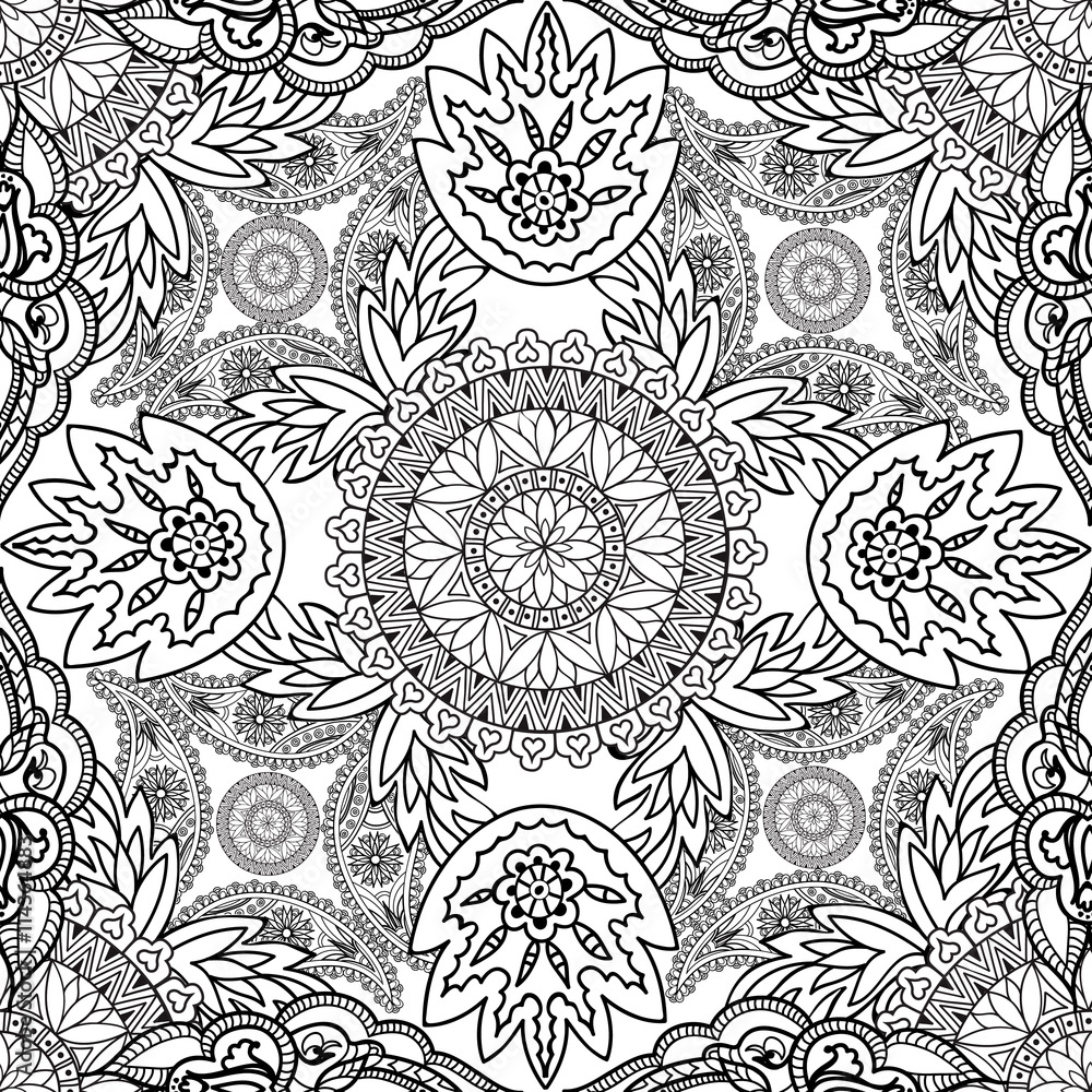     Foral geometric seamless pattern. Abstract flourish oriental fractal ornament 