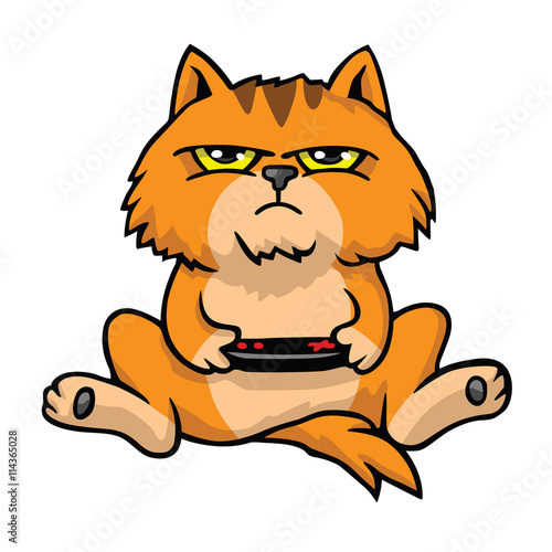 Cranky Cat Playing Game Console Cartoon Vector