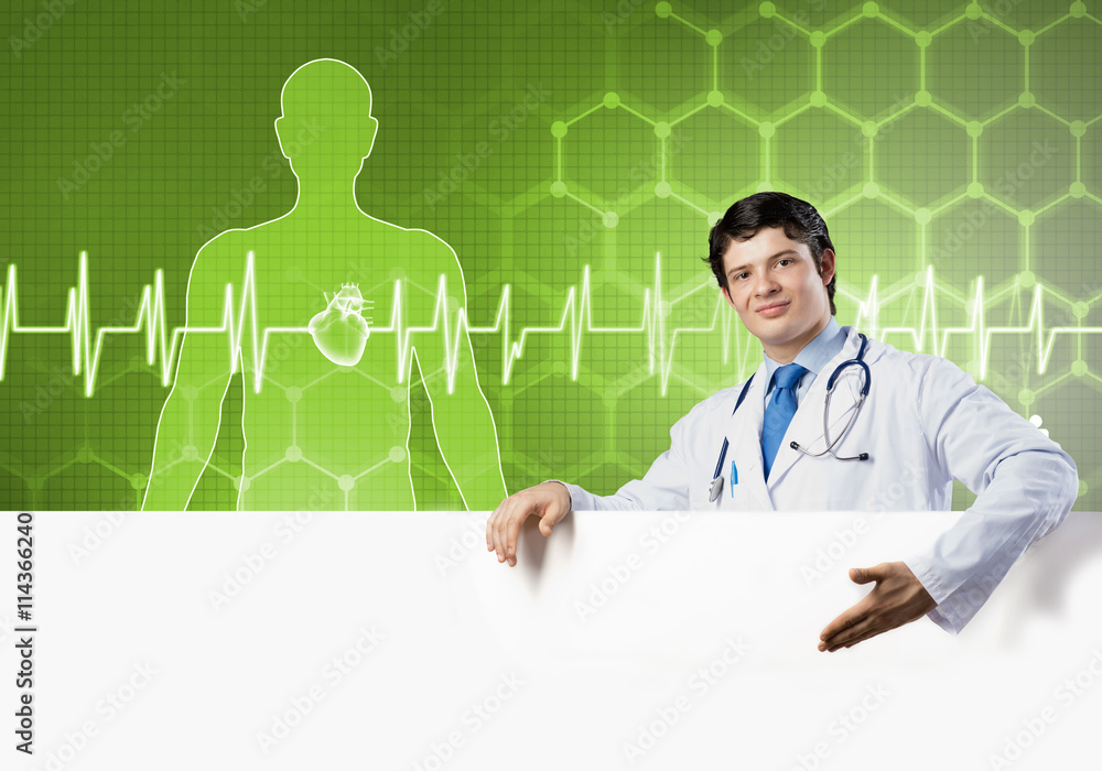 Doctor with banner Doctor with banner