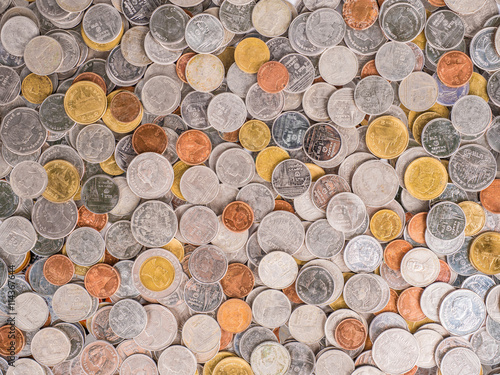 different types of metal coin use as background
