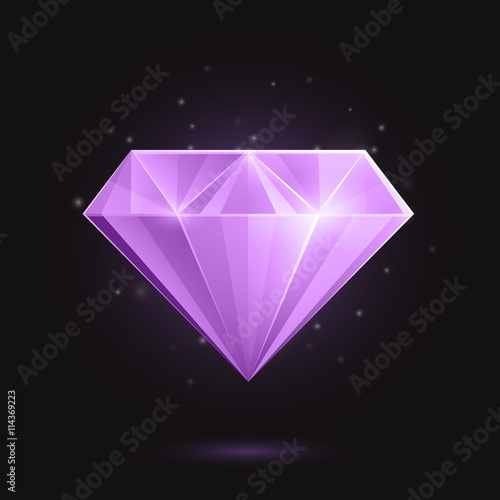 Vector Illustration of a Purple Diamond or Gemstone on a Black Background