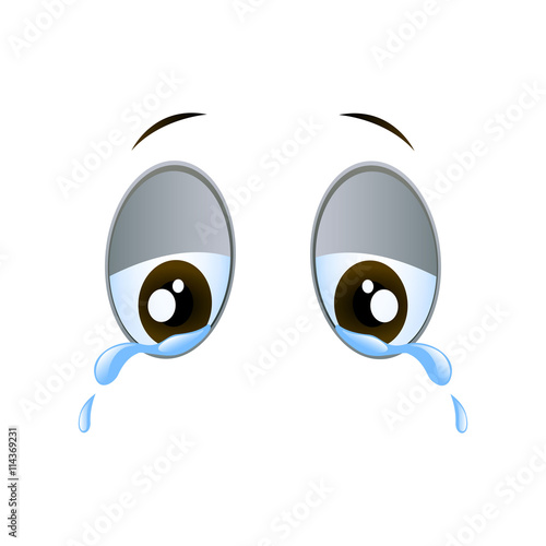 Vector Illustration of Sad Crying Cartoon Eyes on a White Background