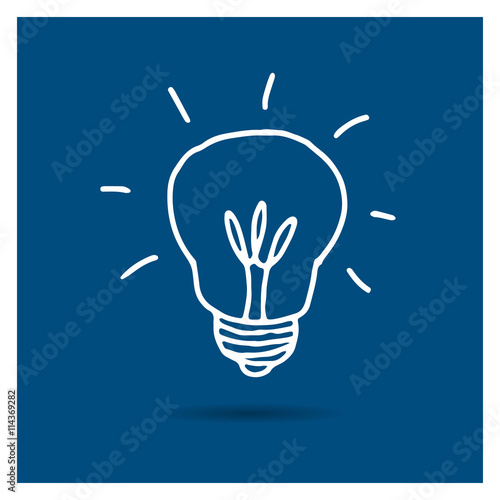 Vector Illustration of a Hand Drawn Light Bulb Icon on a Blue Background