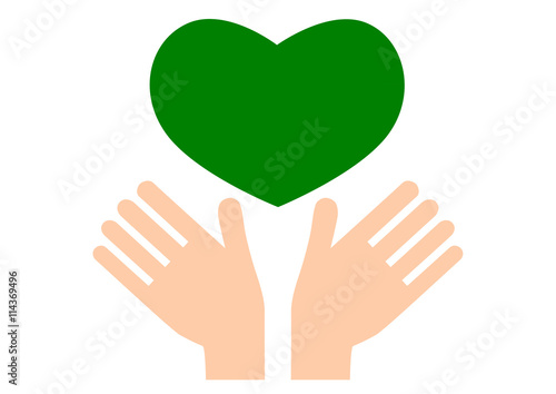 ハートと両手のイラスト（緑）