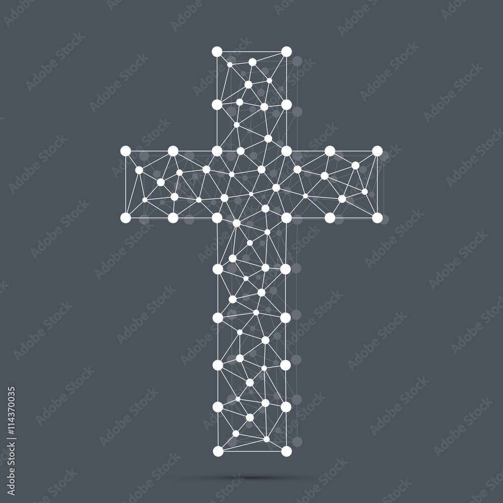 Christian cross icon. Religious logo. Connection structure. Vector illustration for your design.