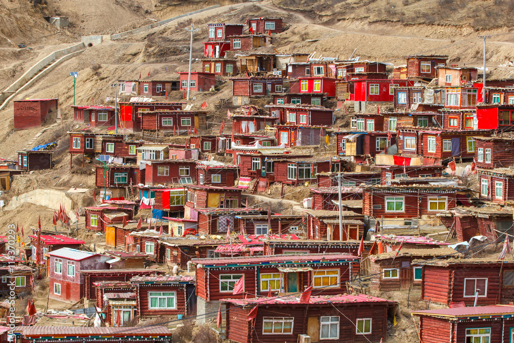 Top view monastery at Larung gar (Buddhist Academy), Sichuan, China Top view monastery at Larung gar (Buddhist Academy), Sichuan, China