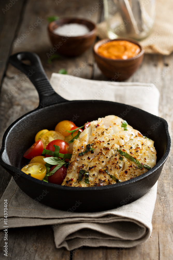 Grilled cod with tomato salad Grilled cod with tomato salad