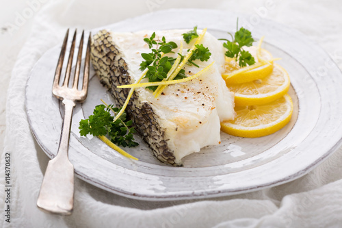 Grilled stripped bass with lemon and herbs