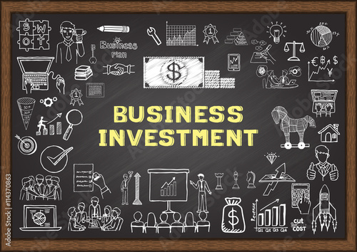 Hand drawn icons about business investment on chalkboard. Stock Vector
