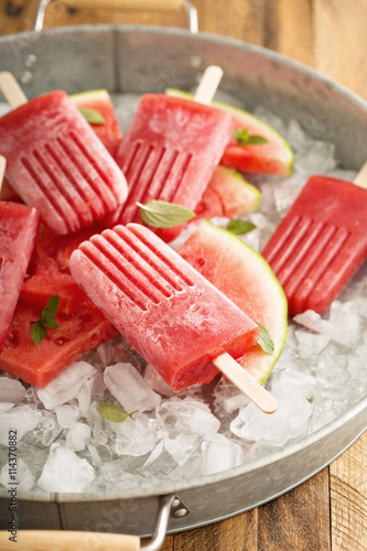 Watermelon and strawberry popsicles