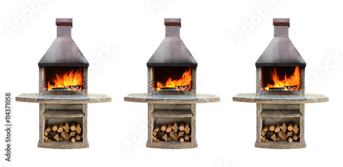 Fireplaces with burning firewood