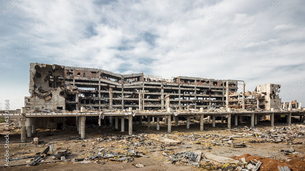Wide Angle view of donetsk airport ruins after massive artillery shelling Wide Angle view of donetsk airport ruins after massive artillery shelling
