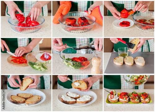 A Step by Step Collage of Making Pepper Bruschetta