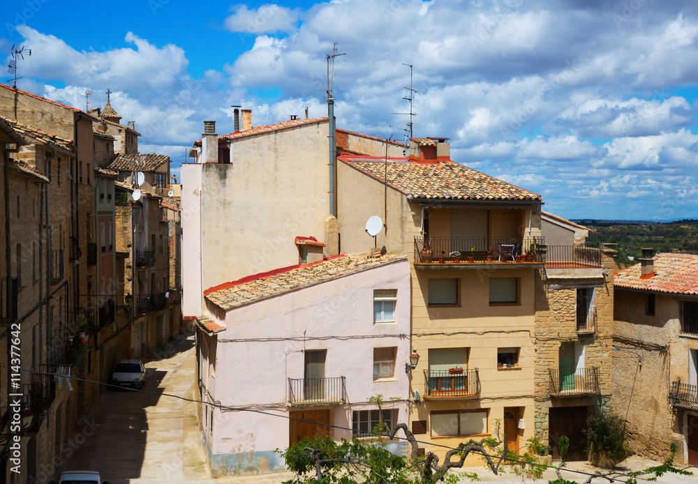 picturesque street of old spanish town in summer day. Calaceite