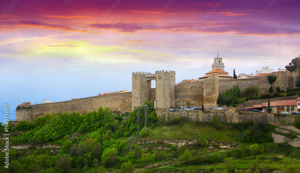  medieval town walls in sunset. Morella, Spain