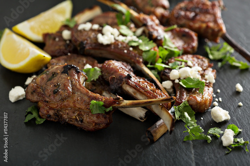 Lamb chops with herbs and feta photo
