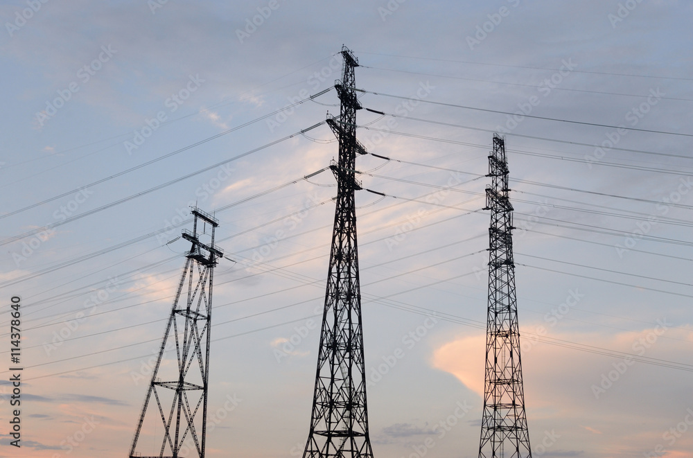 Power line at cloud sky background. Power line at cloud sky background.