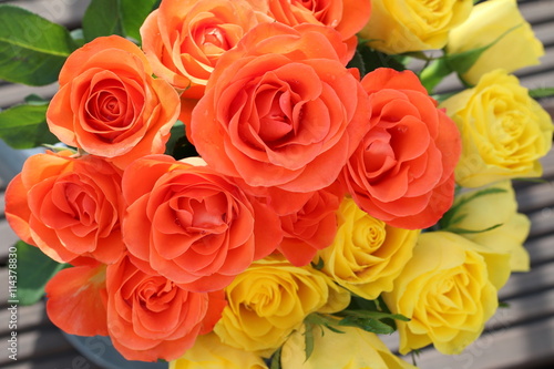 Bunch of yellow and orange roses