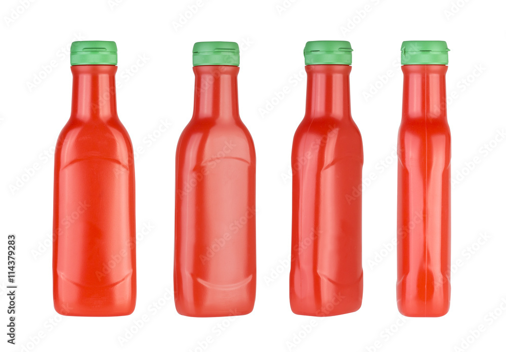 Plastic ketchup bottle isolated on white background. Different views. Plastic ketchup bottle isolated on white background. Different views.