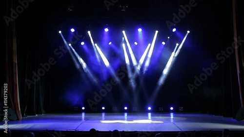 Stage Lights. Blue. Bright Stage Lights Flashing