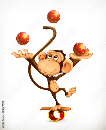 Monkey juggler, circus performer, vector character