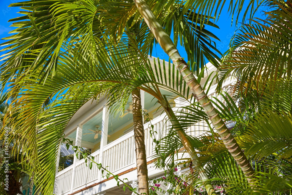 Obraz premium Key west downtown street houses in Florida